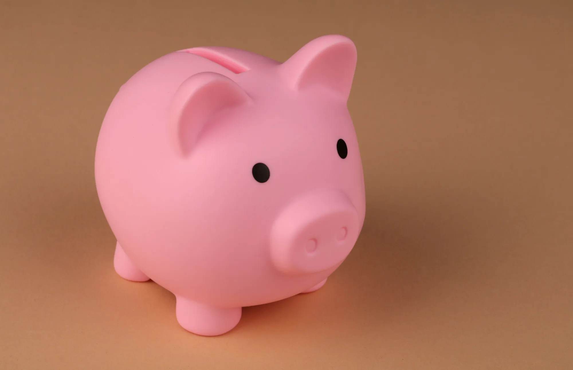 Ein rosa Sparschwein steht vor einem schlichten Hintergrund